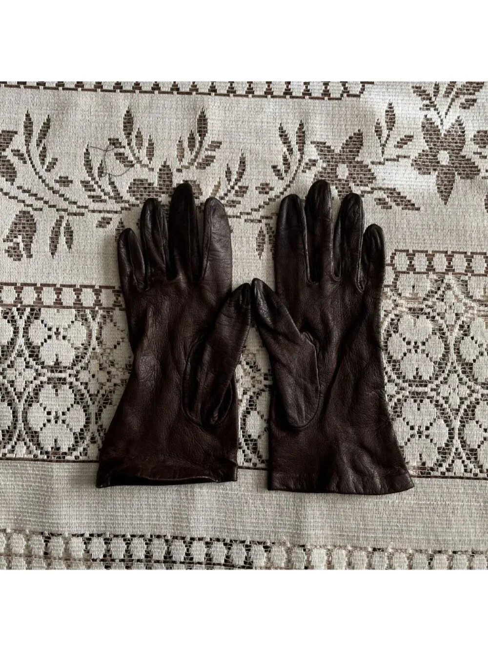 Vintage Women's Brown Genuine Leather Car Gloves Size 7